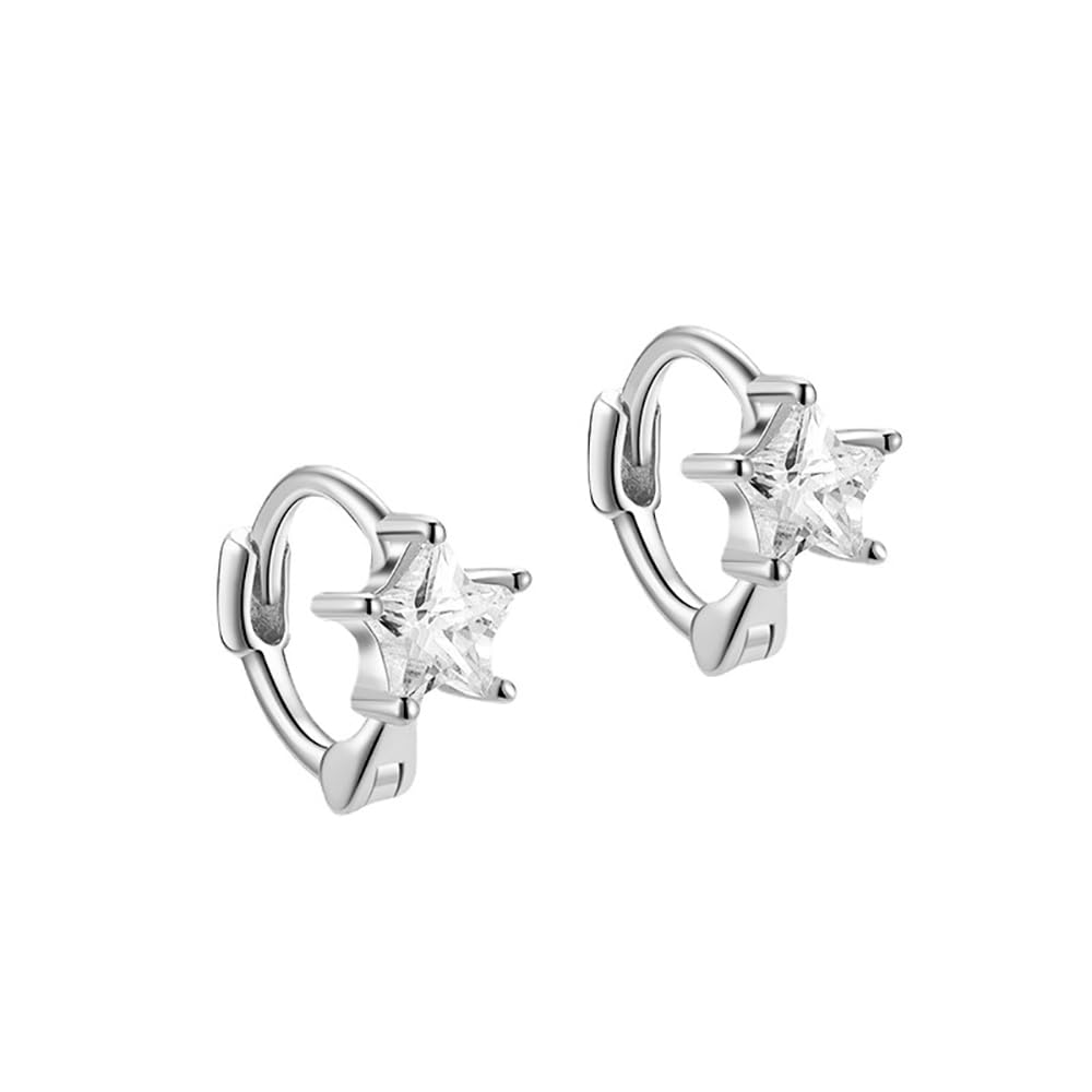 Bonitos aretes de aro de estrella de cristal para mujeres, adolescentes y niñas, plata de ley 925, cartílago, circonita cúbica, pequeños aros, puños, delicados para dormir, hipoalergénicos, regalos de