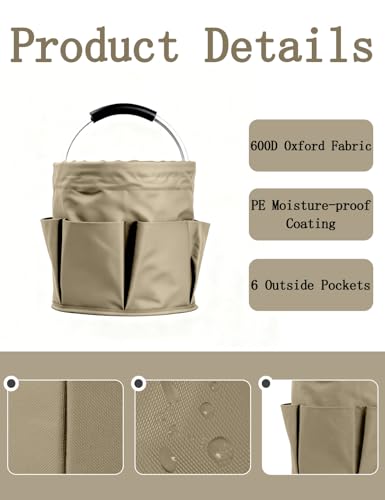 Image of Cleaning Caddy with Handle, for Cleaning Supplies Organizer Bucket | Foldable Storage Tote with 6 Pockets,17L Large Capacity Basket for Household Organizer,Laundry Room,Bathroom & Home
