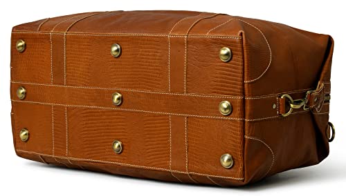 Viosi Genuine Leather Travel Duffel Bag | Oversized Weekend Luggage | Buffalo Leather Duffle Bag For Men/Women | Sports Gym Overnight Carry-On Bag | Great Gift Idea (21" Tan Croc Print)