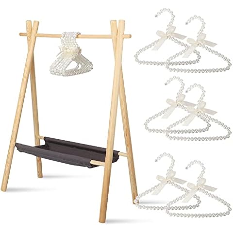 awagas Garment Rack with 6Pcs Pearl Hangers for Pets, Wooden Clothing Rack Storage Shelf Small Clothes Rack, 29.53" H x 20.47" W x 11.81" D Cover