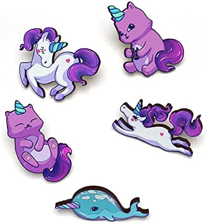 5 PCS Brooch Wooden Pins Set | Cute Badges Pack | Lapel Pin Butto...