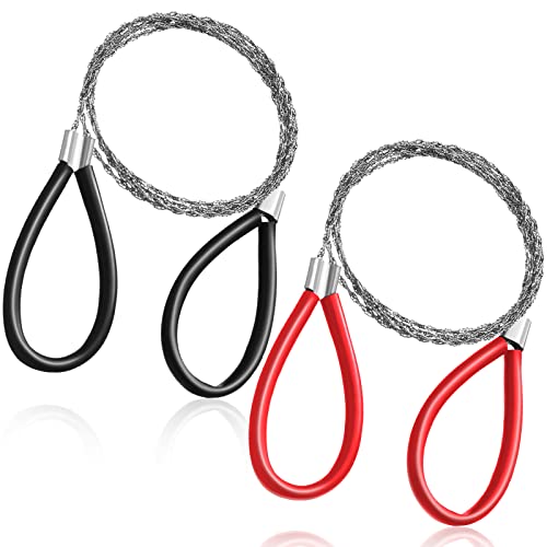 Lanties Stainless Steel Cable Saw Metal Wire Saw Hand Pocket String Emergency Survival Rope Cutting Tools PVC Pipe Cutting Tool for Wood Camping Hiking Hunting Red Black 23.62 Inch (2 Pcs)