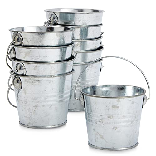 Juvale Mini Metal Bucket - 10 Pack, 3.3 x 2.5 x 3 in, Silver - Party Favor Buckets & Craft Pails - Tiny Galvanized Succulent Planter Vases