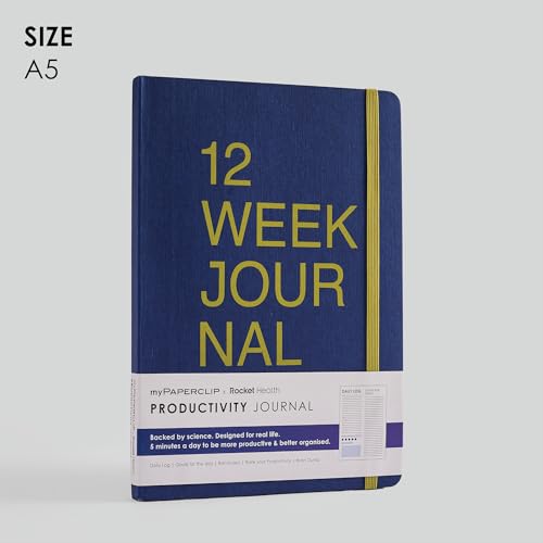 Image of myPAPERCLIP 12 Weeks Productivity Journal | A5 Size, 200 Pages, 80 GSM | Daily log, Goals for the day, Reminders | Bookmark, Elastic closure, Section thread-bound (Blue Berry)