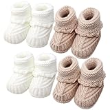 Adboros 4 Pairs Baby Booties, Newborn Walking Shoes, Soft Cozy Shoes, Warm Knit Cotton Sock Booties for 0-12 Moths Old Baby Girl Boy