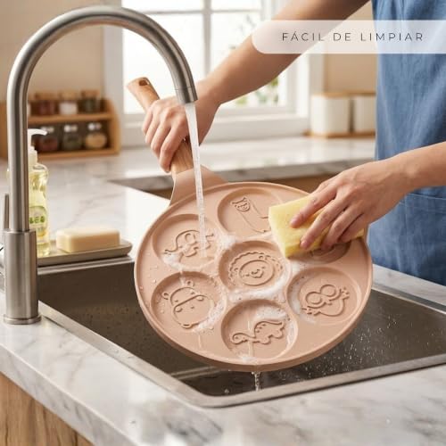 Miniatura 10 de Erreke Sarten Para Tortitas, Frigideira Panquecas, Todo Tipo De Cocinas E Inducción, Doble Capa Antiadherente Diseño Animalitos, Mango Tacto Suave, 7 Tortitas O Crepes, 26 Cm Color Beige
