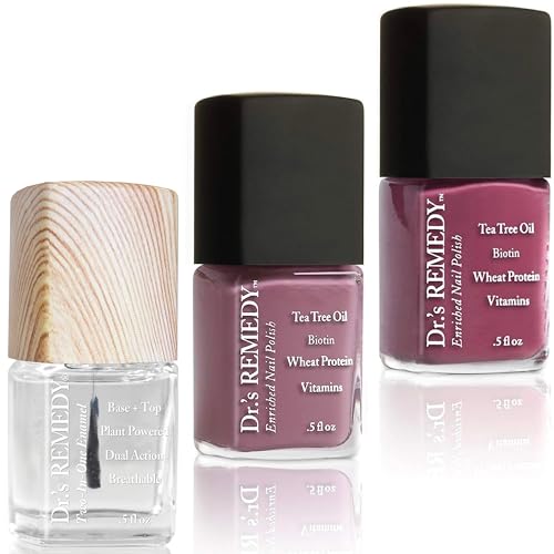 Dr’s Remedy 3 Pack Nail Polish Kit, BRILLIANT Berry Trio, Non Toxic and Organic All Natural Enriched Nail Strengthener - TOTAL Two-in-One Glaze/BRAVE Berry/MINDFUL Mulberry