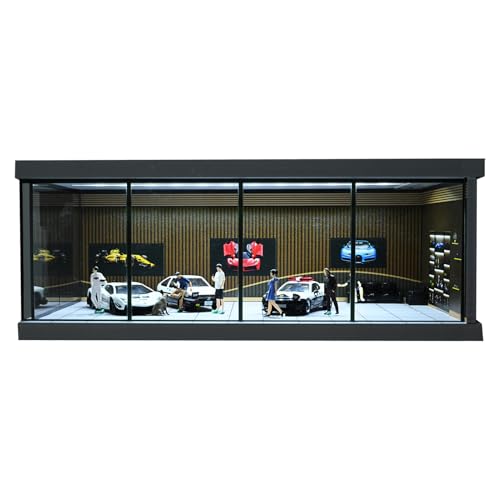 1/64 Diorama Car Garage Model,with LED Lighting City Car Showroom Model Car Parking Lot Storage Model,for 1/64 Scale Diecast Model Car,Scene Display Model Collection Gift (Showroom)