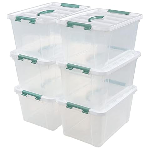 Joyeen 6-pack 14 Quarts Latching Storage Boxes, Clear Plastic Bins with Lids and Handles Cover
