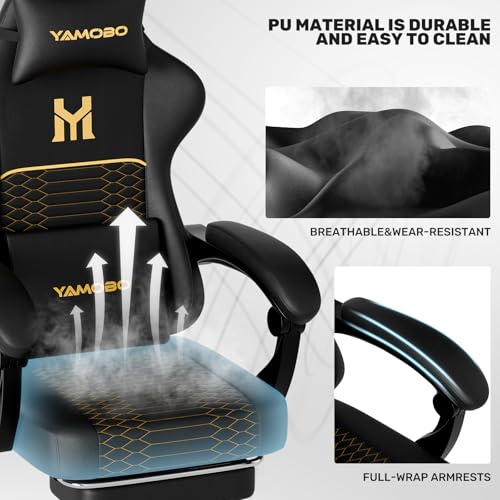 Image of Gaming Chair with Footrest, Ergonomic Video Game Chair with Adjustable Lumbar and Headrest Massage Support,PU Leather High Back Recliner Comfortable for Office, Game and Study, Black