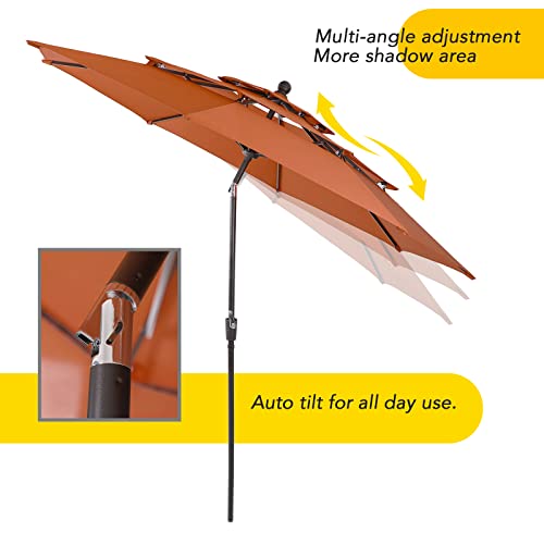 GREEN PARTY 10ft Outdoor Patio Umbrella, [Auto-Tilting] 3 Tiers Market Table Umbrellas with 1.5