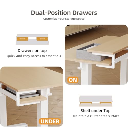 Image of Claiks Electric Standing Desk with 2 Drawers, 48 Inch, Natural
