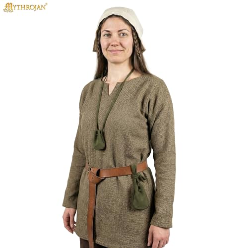 Image of Mythrojan Pack of 4 Small Trinket Pouches Suede Leather Drawstring Coin & Dice Bags for LARP, SCA, Viking & Medieval Events, Color : Dark Green