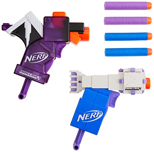 Nerf MicroShots Minecraft Ender Dragon and Elder Guardian Mini Blaster - Paquete de 2, 4 dardos de élite, tira para el mango principal, regalos de Navidad para niños (exclusivo de Amazon)