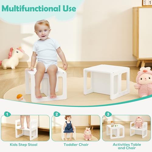 FUNLIO Sedia per lo svezzamento Montessori regolabile in altezza per età 1-3, sedia in legno massiccio di qualità, per mangiare/leggere/giocare, mobili Montessori con certificazione CPC - Bianco(2pcs) - 3