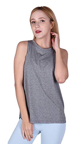 Private Island Women UPF 50+ Sleeveless Tankini Workout Top Shirt Swim Rash Guard (M, Grey)