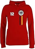 Fussball WM 2022 Fanartikel - 12. Mann Deutschland Emblem - M - Rot - Deutschland fußball - JH001F - Damen Hoodie und Kapuzenpullover für Frauen