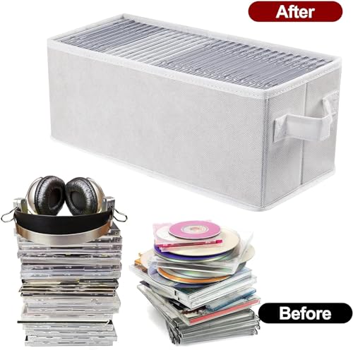 Image of UENTIP DVD CD Storage Boxes-Pack of 2 CD Case,For Home Car Travel Office | CD Organizer - 13.2 inch x 5.9 inch x 5.3 inch, Hard Non-Woven Fabric, Holds 60 Full Jewel Case CDs,120 Slim Case CDs,or 330 Sleeved CDs