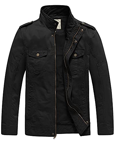 WenVen Men s Military Canvas Work Jackets and Coats (Black 1, Large)