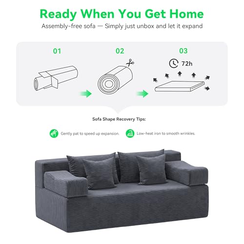 Image of MONVANE 3-Piece Boneless Loveseat Couch Set for Living Room, Oversized Modular Sectional Sofa Set with Removable Armrests, Comfy Corduroy Cloud Couch with 12 Pillows, No Assembly Required, Grey