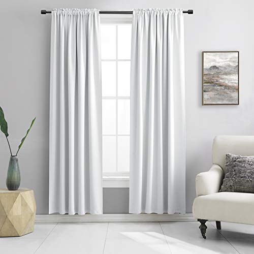 Image of DONREN Greyish White Window Curtain Panels - 42 Width x 84 Length 2 Panels Thermal Insulated Rod Pocket Room Darkening Curtains for Bedroom