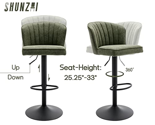 Shunzhi Swirl Pu Leather Bar Stools Set Of 2 Adjustable Counter Height Bar Stools With Back Modern Barstools Upholstered Bar Chairs Kitchen Island Chairs For Living Room/Pub/Coffee, Green #TOP4