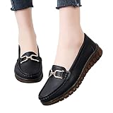 Briskorry Frauen Mokassins Classic Bootsschuhe PU Leder Loafers Freizeit Schuhe Flache Fahren Halbschuhe Casual Slippers Erbsenschuhe