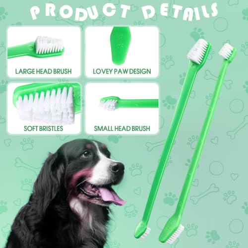 Image of Gerrii 200 Count Dog Toothbrush Double Headed Pet Toothbrush Long Handle Dog Tooth Brushing Kit Soft Bristles Pet Tooth Brush for Doggy Cat and Most Pets Teeth Cleaning Dental Oral (Green)