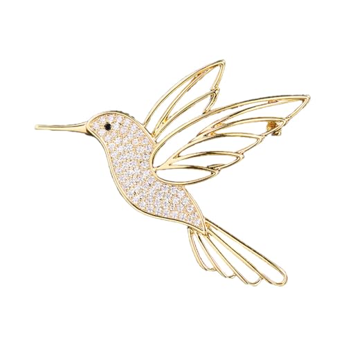 Image of Hollow Hummingbird Brooch Pin for Women CZ Rhinestone Animal Bird Lapel Pins Flying Birdie Statement Fashion Brooches Scarf Buckle Bag Clip Badge Dress Sweater Accessory Jewelry