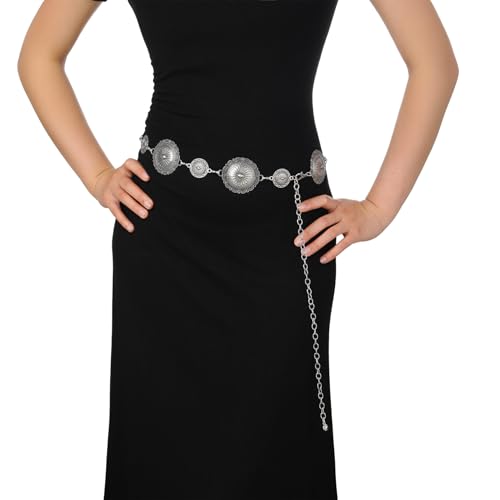 XZQTIVE Silver/Gold Concho Chain Belt for Women - Western Cowgirl Belt for Dresses, Jeans, Country Concert Outfit3