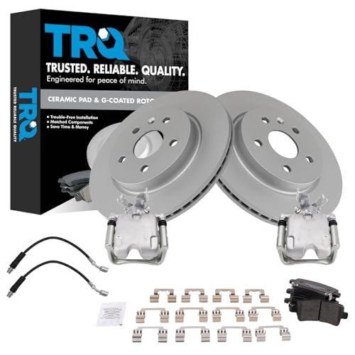 Image of TRQ Rear Brake Pad and Rotor Set Ceramic G Coated Rotors Calipers Compatible with 2013-2016 Buick LaCrosse 2011-2016 Regal 2014-2018 Chevrolet Impala 2013 Malibu