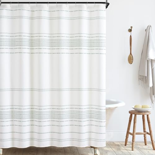 jinchan Green and White Boho Striped Shower Curtain Modern Waterproof Fabric Shower Curtains for Bathroom with 12 Hooks 70x72 inches 70"W x 72"L (Pack