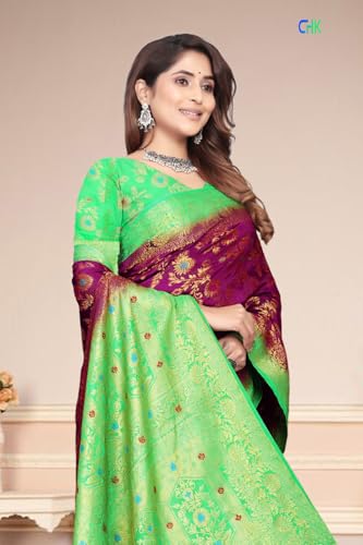 Image of Banarasi Art Silk Saree for Women with Floral Motifs & Dark Green Border for women