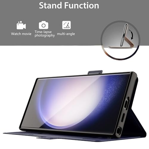 Image of Kapa Noble Slim Magnetic Leather Flip Case Cover for Samsung Galaxy S24 Ultra | Card Holder Stand Leather Flip Wallet Case (Blue)