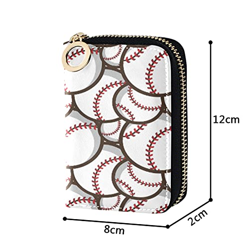 Baseball Ball Grey Credit Card Coin wallet, RFID Blocking Compact Women Leather Card Holder, Key Change Organizer, Zipper Purse Clutch Pouch Pocket4