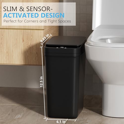 Image of Bathroom Small Trash Can with Lid, Automatic Garbage Can, 2.6 Gallon