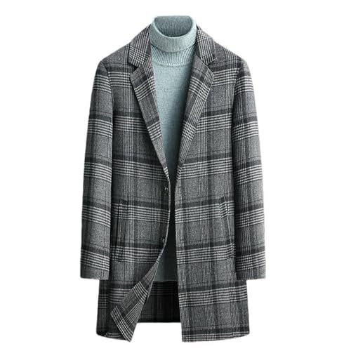 Trench fin à carreaux en laine pour homme - Manteau mi-saison double tissu coupe droite