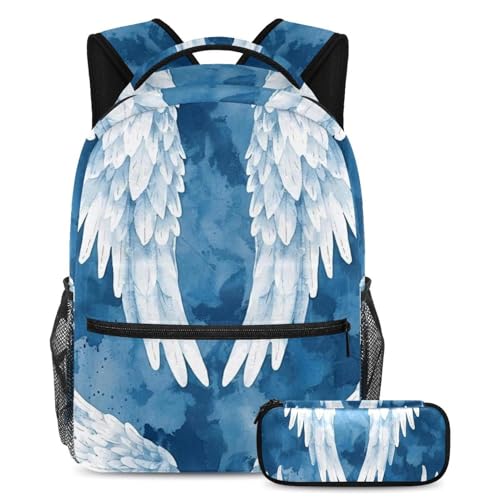 Sac à dos avec trousse à crayons grand volume imprimé ailes