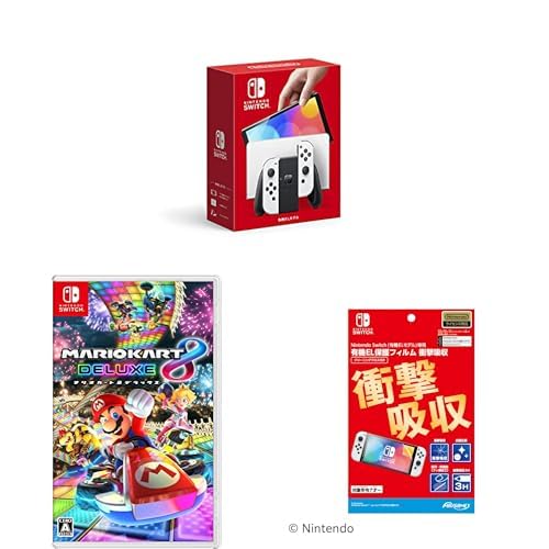 Nintendo Switch(有機ELモデル) Joy-Con(L)/(R) ホワイト+【任天堂ライセンス商品】Nintendo Switch (有機ELモデル)専用有機EL保護フィルム 衝撃吸収+【Amazon.co.jp限定特典】Nintendo S