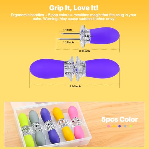 Corn on the Cob Holders Set with Interlocking Design & Storage Case, Silicone Handles + Stainless Steel Pins | Corn Cob Holders for BBQ, Picnics, Dishwasher Safe & Non-Slip Corn Skewers & Sticks.