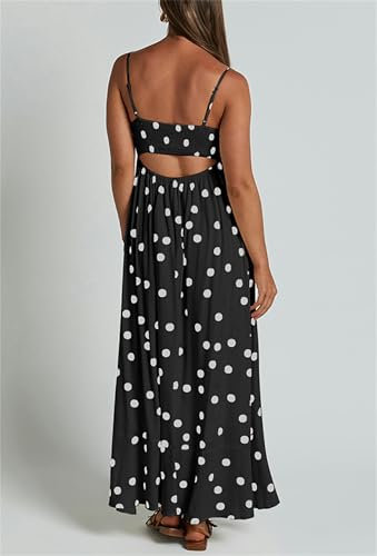 Image of Yuemengxuan Boho Maxi Dresses for Women Spaghetti Strap Flowy Smocked Long Dress Casual Summer Vacation Beach Maxi Dress