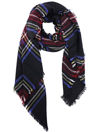 Bess Bridal Women's Plaid Blanket Winter Scarf Warm Cozy Tartan Wrap Oversized Shawl Cape