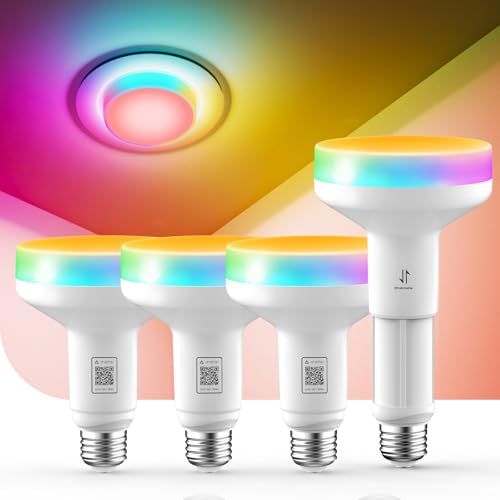 Image of Linkind Matter BR30 Smart Light Bulbs with Stretchable Design & 4-Zone Aurascape Color, 850LM Recessed Smart Flood Light Bulb, Works with Alexa /Apple Home /Google Home, Music Sync Light Show, 4 Pack