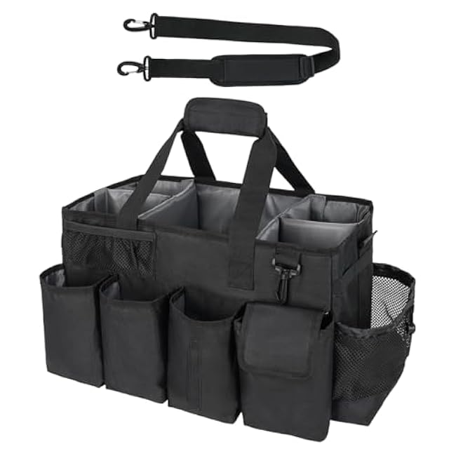 Cleaning Bag, Ergonomic Design, 43x26x22.5cm, Multifunctional Cleaners Organizer, Removable Tool Bag, Hand Shoulder Strap, for Dorm, Kitchen, Bathroom, Camping, Car Trips