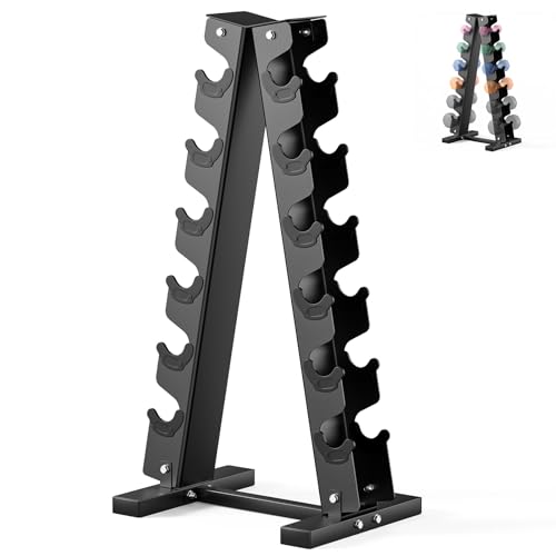 Papababe Dumbbell Rack, A-Frame Weight Storage Rack for Dumbbells, 6 Tier Steel Dumbbell Holder for Home Gym (Dumbbell Rack Stand Only)