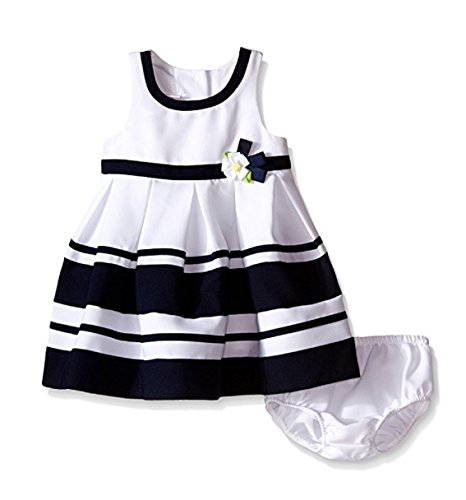 Bonnie Jean Baby Girls' White Nautical Banded Dress (24 Months, Blue)