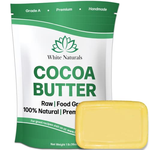White Naturals Organic Cocoa Butter 1lb, Unrefined Raw Pure Natural, Face & Hair Moisturizing Butter to Deeply Hydrate Skin Use for DIY Whipped Body Butters, Lotions, Stretch Marks Cream 16oz