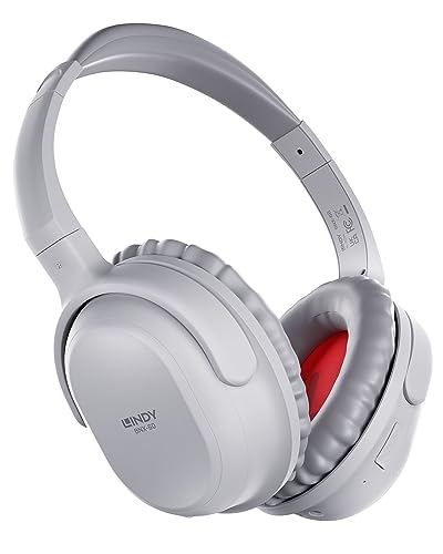 LINDY BNX-60 Wireless Active Noise Cancelling (ANC) Headphones, aptX - comfort, lightweight – built-in mic for hands-free calls – Cool Grey