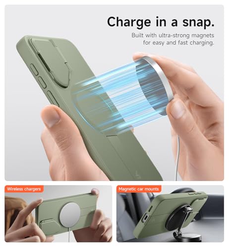 Image of SURITCH for Samsung Galaxy S25 FE Phone Case, Magnetic Protective Cover with Camera Cover & Adjustable Metal Kickstand for Galaxy S25 FE (2025)-Sage Green
