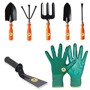 Kraft Seeds Essential Gardening Hand Tools (7 Pcs ) | Khurpi Gardening Tools for Soil | Plant Tools Set With Gardening Gloves | Durable and Best Gardening Tools Kit for Home Gardening
